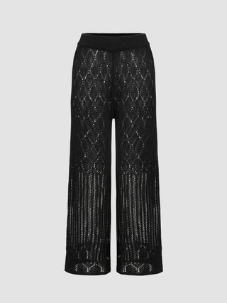 Solid Geometric Knitted Wide Leg Trousers