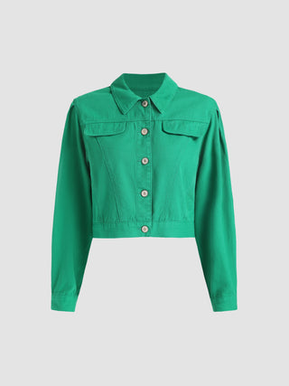 Solid Green Cropped Jacket