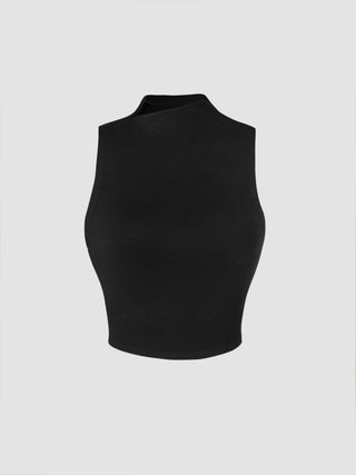 Solid High Neck Sleeveless Crop Top