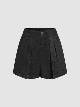 Solid High Waist Glitter Pleated Shorts