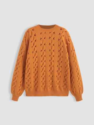 Solid Hollow Out Knitted Long Sleeve Top