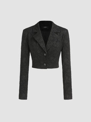 Solid Jacquard Collar Cropped Blazer