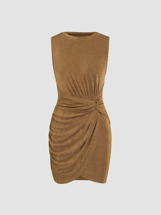 Solid Jersey Ruched Mini Dress (M / Brown)