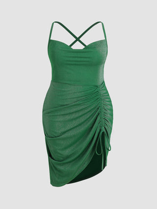 Solid Jersey Ruched Mini Dress Curve & Plus (0XL / Green)