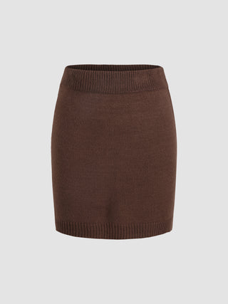 Solid Knit Elastic Waist Mini Skirt