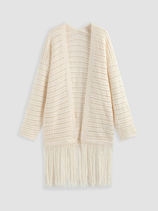 Solid Knit Tassel Hollow Out Cardigan