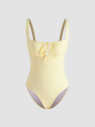 Solid Knotted Cut Out One Piece Swimsuit