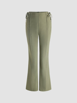 Solid Lace Up Flare Trousers