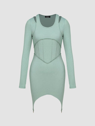 Solid Long Sleeve Mini Dress (M / Green)