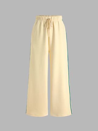 Solid Mid Waist Side Striped Straight Leg Trousers