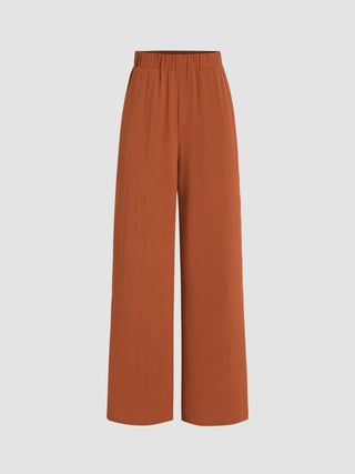 Solid Mid Waist Wide Leg Trousers (XL / Orange)