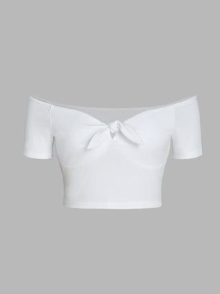 Solid Off-shoulder Crop Top (S / White)