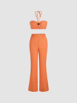 Solid Orange Halter Top Set