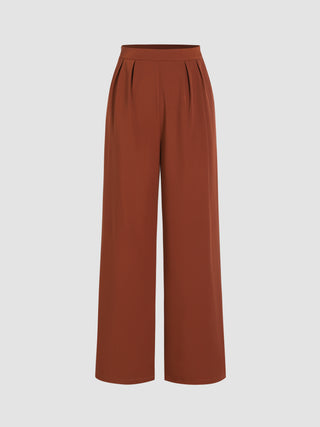 Solid Pleated Pocket Pants (XS / Brown)