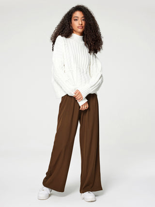 Solid Pleated Wide Leg Trousers