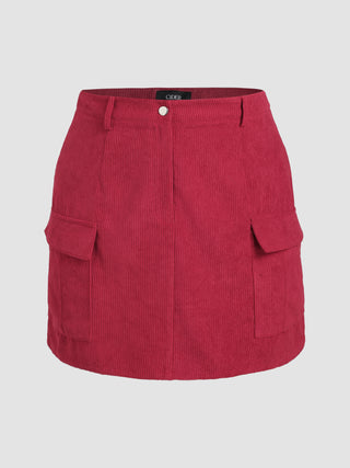 Solid Pocket Mid Waist Mini Skirt Curve & Plus