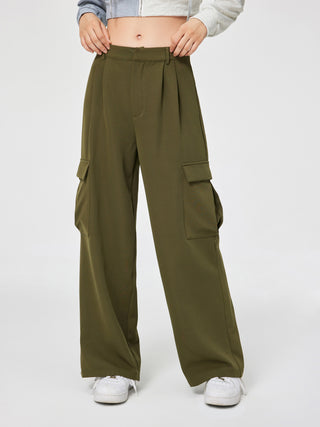 Solid Pocket Side Cargo Pants