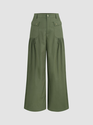 Solid Pocket Wide Leg Cargo Pants