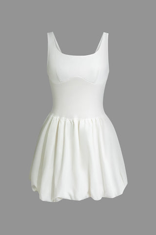 Solid Puff Tank Mini Dress (M / WHITE)