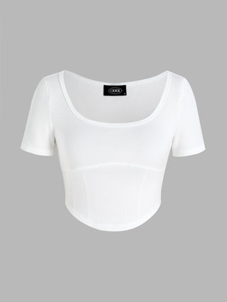 Solid Rib Short Sleeve Top