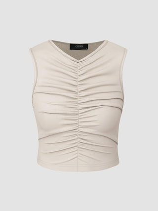 Solid Ruched Cami Crop Top