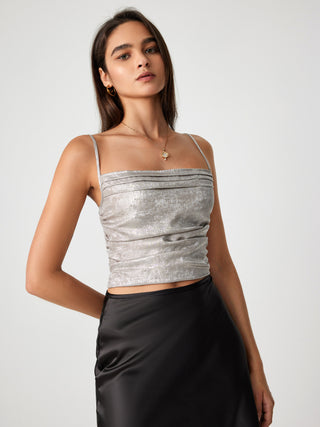 Solid Ruched Cami Top (M / Silver)