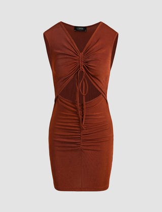 Solid Ruched Cut Out Dress