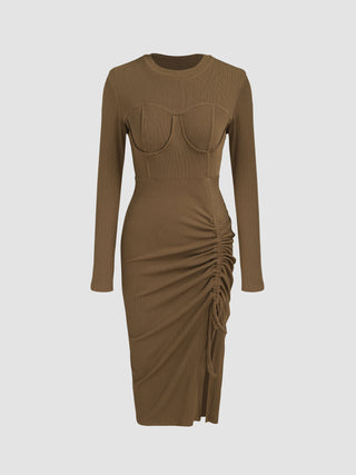 Solid Ruched Midi Dress