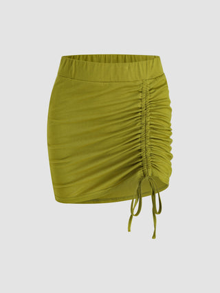 Solid Ruched Mini Skirt