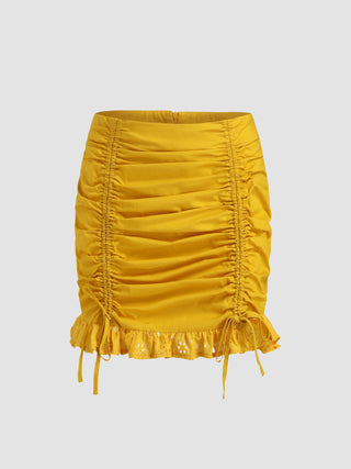 Solid Ruched Ruffle Mini Skirt