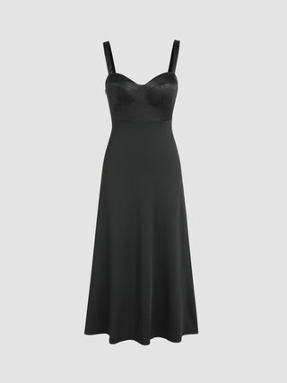 Solid Satin Cami Midi Dress (S / Black)