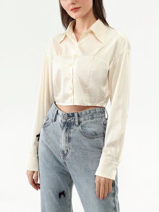 Solid Satin Crop Blouse