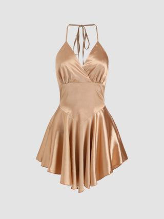 Solid Satin Halter Mini Dress