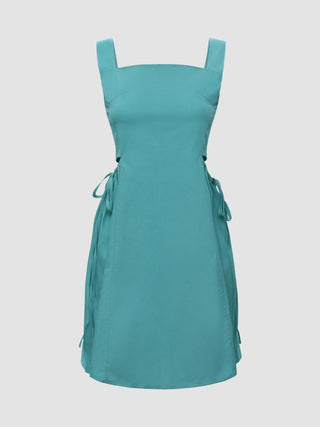 Solid Side Tie Square Neckline Dress