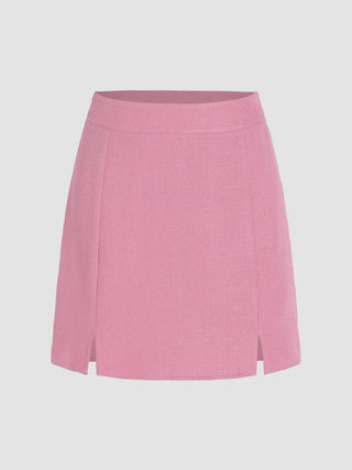 Solid Slit Mini Skirt