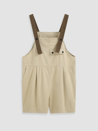 Solid Square Neck Pocket Suspender Romper