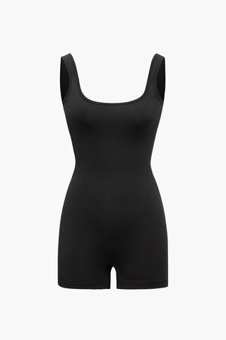 Solid Square Neck Romper (L / BLACK)