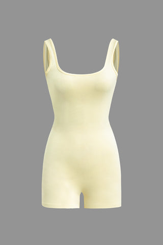 Solid Square Neck Romper (S / CREAM YELLOW)