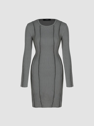 Solid Stitch Knitted Midi Dress (XS / Grey)