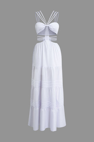 Solid Strap Cut Out Maxi Dress (M / WHITE)