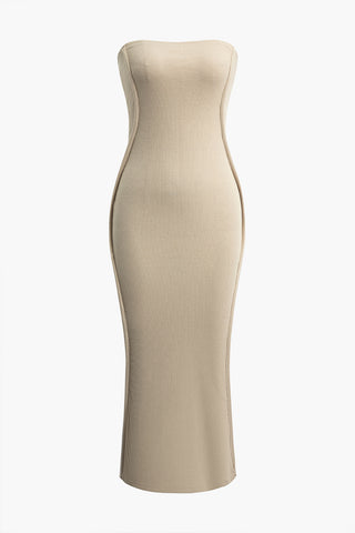 Solid Strapless Midi Dress (M / WHEAT)