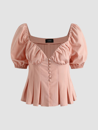 Solid Sweetheart Pleated Blouse