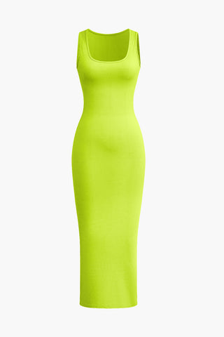 Solid Tank Maxi Dress (L / NEON GREEN)