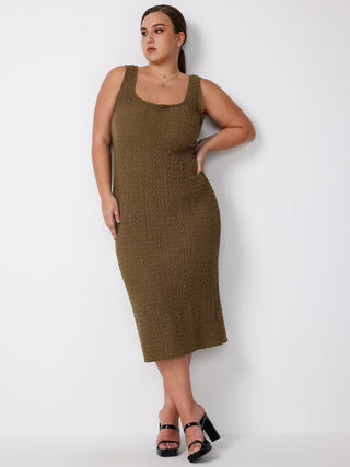 Solid Textured Sleeveless Midi Dress Curve & Plus