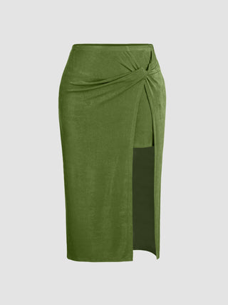 Solid Twist Split Skirt Curve & Plus (1XL / Green)