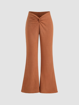 Solid Twisted Flare Leg Trousers