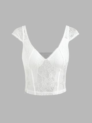 Solid V-neck Corset Lace Crop Top