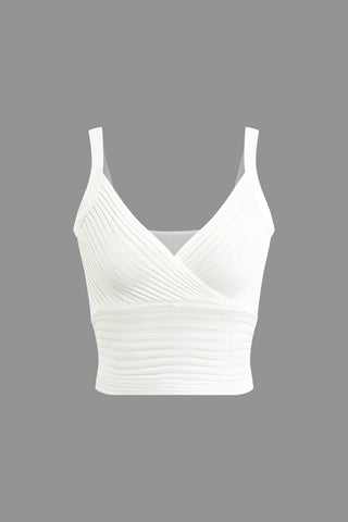 Solid V-neck Rib Knit Cami Top (F / WHITE)