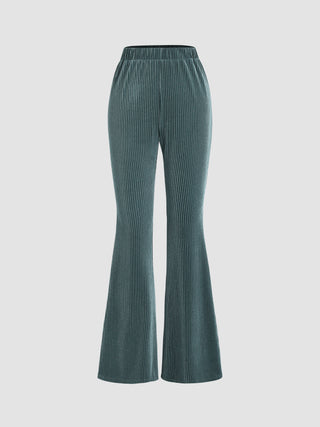 Solid Velvet Glitter Flared Trousers