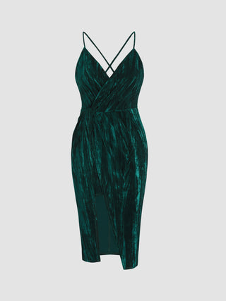 Solid Velvet Slit Cami Dress